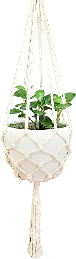 Macrame Plant Hanger Hanging Planter Hanging Net Basket Cotton Rope 52 Inch for 10 inch Pot, Pot and Plant Excluded (Beige)