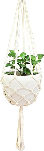 Macrame Plant Hanger Hanging Planter Hanging Net Basket Cotton Rope 52 Inch for 10 inch Pot, Pot and Plant Excluded (Beige)