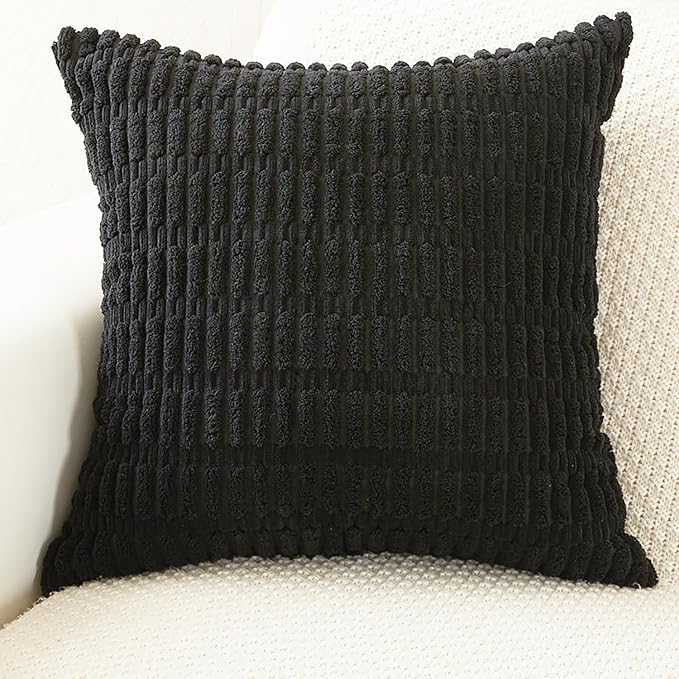 4 Pack Black Corduroy Decorative Boho Couch Throw Pillow Covers 18x18 Inch for Sofa Living Room Bedroom Home Decor