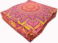 CRAFT KALA Mandala Floor Pillow Cushion Cover Seating Throw Cover Hippie Decorative Bohemian Ottoman Poufs Pom Pillow Cases Boho Indian Cotton Living Room Yoga Home Décor (24" Square New Orange Ombre)