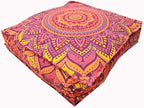 CRAFT KALA Mandala Floor Pillow Cushion Cover Seating Throw Cover Hippie Decorative Bohemian Ottoman Poufs Pom Pillow Cases Boho Indian Cotton Living Room Yoga Home Décor (24" Square New Orange Ombre)
