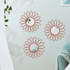 3 Pack Metal Mirrors for Wall Sunburst Wall Mirrors Home Décor Decorative Hanging Wall Art for Living Room Bedroom Entryway (Red, Flowers)