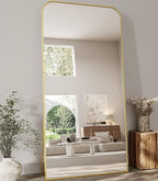 Koonmi Full Length Mirror, 78"x35" Mirror Full Length with Stand, Gold Domed Top Square-Edged Floor Mirror with Aluminum Alloy Frame for Bedroom Living Room