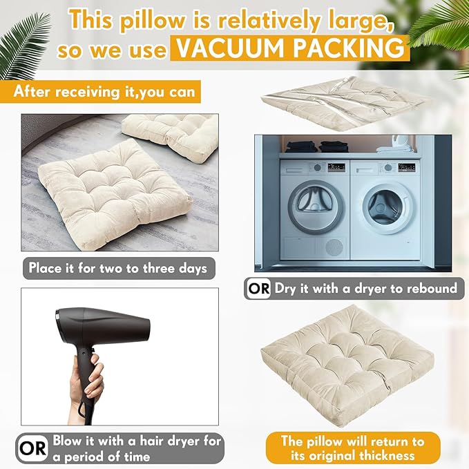 Jerify Floor Pillow Cushions Large Round Square Large Meditation Floor Pillow for Classroom Adult Meditation Picnic Party Seating Learning Daycare School(Square,Beige,4 Pcs)