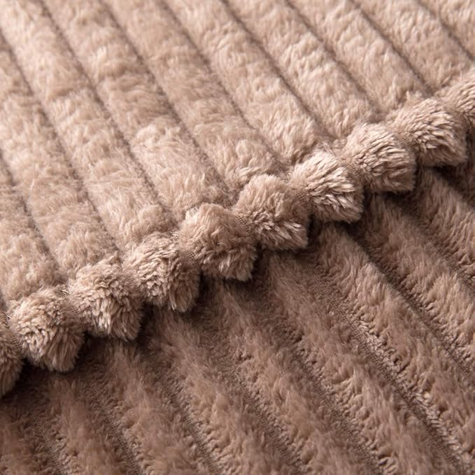 MIULEE Fleece Throw Blanket for Couch 300GSM Super Soft Lightweight Plush Striped Blanket, Brown Warm Cozy Breathable Ribbed Flannel Blanket for Bed/Sofa, Twin Size 60"x80"