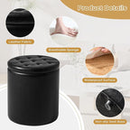 Round Ottoman with Storage Set of 2, 12.6" W x 14.17" H & 14.76" W x 17.32" H Faux Footstool Storage Ottomans for Bedroom, Living Room Padded Coffee Table Ottomen, Black