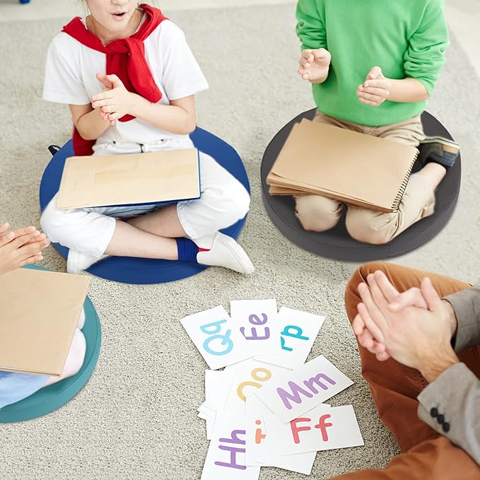 Riakrum 6 Pcs 15" Floor Cushions Classroom Flexible Seating for Kids Round 2'' Extra Thick Seat Cushion for Home School Classroom Elementary Daycare Nursery Preschool Kindergarten (Pastel Color)