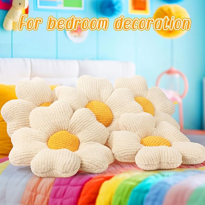 10 Pcs Cute Flower Pillow 15.75 Inch Flower Plush Throw Pillow Aesthetic Decorative Seating Cushion for Spring Back to School First Day of School Sofa Couch Decor (Monochrome,Light White)