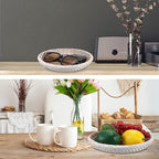 Hipiwe Small Key Basket Bowl for Entryway 7.6" Round Woven Wicker Basket Fruit Serving Tray Woven Basket Wall Decor Rattan Organizer Basket for Keys, Wallet,Whitewash