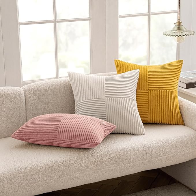 MIULEE Blush Pink Decorative Throw Pillow Covers 20x20 Inch for Couch Bed Sofa Valentines Day Pack of 2 Boho Farmhouse Throw Pillows Soft Cross Corduroy Patchwork Textured Cushion Cases