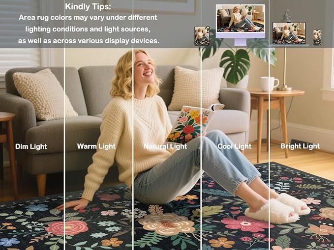 Washable 2'6" x 10' Runners for Hallways, Non Slip Long Floor Runner for Kitchen, Entryway Indoor, Stain Resistant Rubber Backing Floral Décor Rug (Black)
