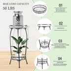 Plant Stand Indoor Outdoor，Tall Black Metal Rustproof Stable Plant Stands，2 Tier 27.1 inch (2PS-Iron)