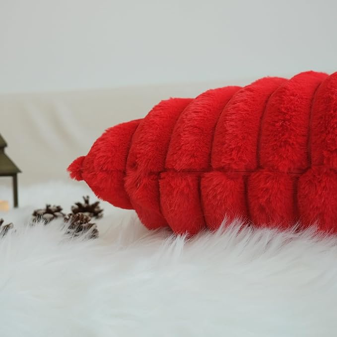 JOJUSIS Pack of 2 Faux Fur Plush Decorative Christmas Red Throw Pillow Covers Couch Cushion Case Soft Pillowcases (Red, 20 x 20-Inch)