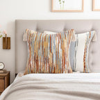 decorUhome Boho Decorative Throw Pillow Covers 18x18 Set of 2, Striped Chenille Tufted Pillow Covers with Tassels for Couch Bed Sofa, Rust