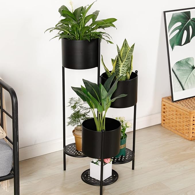 SSS Furniture Corner Plant Stand Indoor Metal, 6 Tier 6 Potted Outdoor Flower Pot Stands Holder Shelves for Living Room, Potted Storage Shelf Rack, Decorative Holder Rack for Multiple Plants (Black)