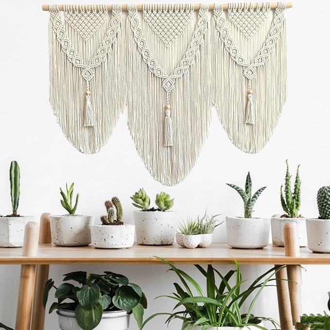 Large Macrame Wall Hanging - Boho Tapestry Macrame Wall Decor Art- Chic Bohemian Handmade Woven Tapestry Home Decoration for Bedroom Living Room Apartment Dorm Gallery - 43"x32" (Tassels)