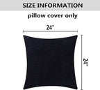 Home Brilliant Large Striped Corduroy Euro Sham Set of 2 Fall Throw Pillow Covers Couch Papasan Cushion Cover for Floor, 24 x 24 inch, Black