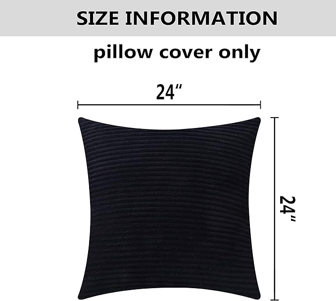 Home Brilliant Large Striped Corduroy Euro Sham Set of 2 Fall Throw Pillow Covers Couch Papasan Cushion Cover for Floor, 24 x 24 inch, Black