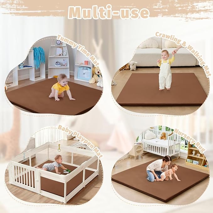 Waterproof Baby Play Mat for Floor Memory Foam 50 * 50 Cushion Playpen Playmat Tummy Time Nursery Rug Thick Pad Create Soft & Safe Area for Infants,Toddler,Kids,Chestnut