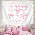 LIANGW Coquette Mental Health Pink Bow Tapestry Wall Hanging, Coquette Preppy Room Decor, Pink Girly Aesthetic Wall Blanket Decor for Girls Room Dorm Apartment, 50x60 Inch