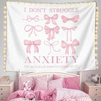 LIANGW Coquette Mental Health Pink Bow Tapestry Wall Hanging, Coquette Preppy Room Decor, Pink Girly Aesthetic Wall Blanket Decor for Girls Room Dorm Apartment, 50x60 Inch