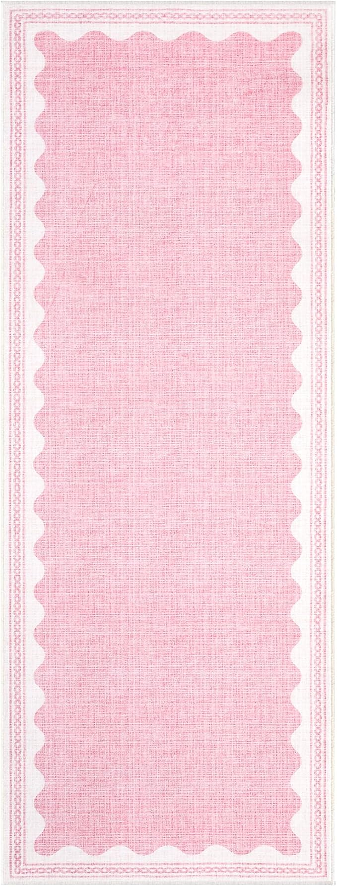GarveeHome 2x10 Runner Rug for Hallway Washable Kitchen Rugs Non Slip Solid Pink Modern Minimalism Soft Low-Pile Scalloped Indoor Carpet for Entryway Laundry Room Floor Mats
