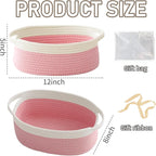 Woven Basket,Small Rope Storage Bin with Handles & Ribbon Bag, Organizer for Shelves Closets,Gift Basket Empty for Birthday,Books,Dog Toys, White&Pink