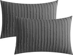 JELLYMONI Pillowcases King Size Dark Grey 2 Pack Boho Striped Bed Pillow Covers 20x36in Polyester Envelope Pillow Shams Tufted Bohemian Textured (Pillows are not Included)