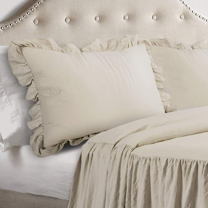 Lush Decor Ruffle Skirt Bedspread Set - 3-Piece Luxurious Farmhouse Bedding - Elegant Ruffle Detail - Timeless Style - Soft Lightweight Sheets - King, Neutral