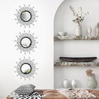 3 Pack Metal Mirrors for Wall Sunburst Wall Mirrors Home Décor Decorative Hanging Wall Art for Living Room Bedroom Entryway (Black Crystal, Sunburst)