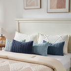 Fancy Homi Set of 4 Blue Lumbar Rectangle Decorative Throw Pillow Covers 14x24 Inch for Couch Bed Chair, Farmhouse Boho Room Decor, Soft Fuzzy Thick Corduroy Textured Coastal Blue Cushion Case 35x60cm