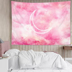 LB Pink Sky Tapestry Fantasy Pink Cloud and Moon Nature Landscape Wall Hanging Colorful Aesthetic Tapestries Wall Blanket for Bedroom Living Room Girl Teen Dorm Party Decor 48x36 Inch