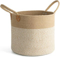 CHICVITA Large Wicker Jute Woven Storage Basket with Handles – Blanket Laundry Basket for Toys Towels Home Decor, White, 14" x 14" x 12"