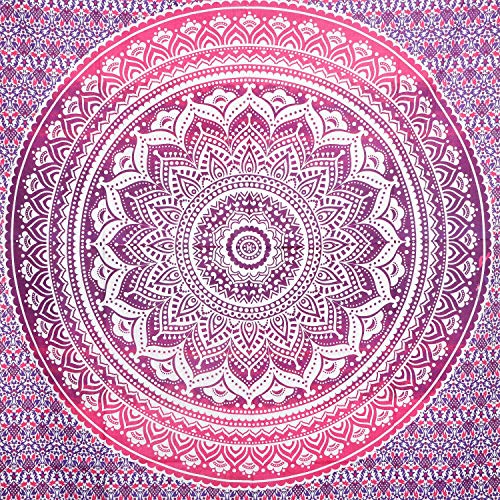 raajsee Large Pink Ombre Mandala Tapestry Wall Hanging,Indian Cotton Beach Throw Blanket Hippie Bohemian Elephant Queen Boho Décor,Meditation Yoga Mat Rugs 82x92 Inches - color: Pink Ombre, size: 92"L x 82"W