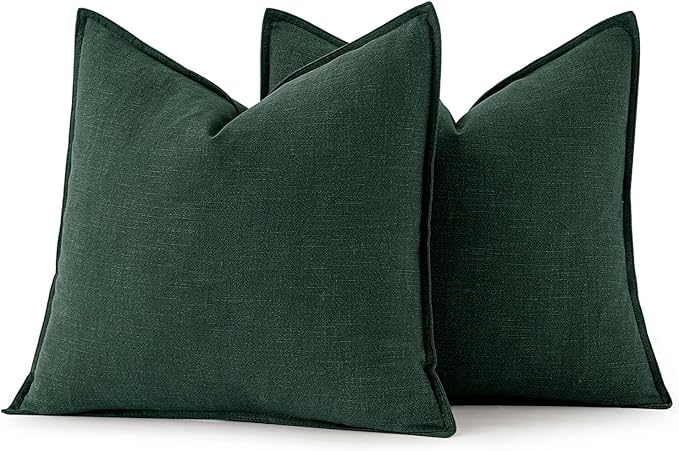 MIULEE Decorative Linen Pillow Covers 20x20 Inch Dark Green Boho Farmhouse Neutral Couch Throw Pillows for Bed Pack of 2 Accent Modern Pillowcase Sofa Livingroom Home Decor