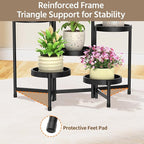 LASZOLA 6 Tiered Plant Stand Indoor Outdoor with Plastic Tray, Corner Folding Tall Flower Display Rack, Modern Plant Holder Shelf for Outdoor Patio Porch Garden Office Living Room, Black