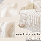 VClife Soft Plush Faux Fur Couch Cover, Warm Fuzzy White Sofa Covers for 3 Cushion Couch Sofa (71"x134") Non Slip Couch Covers for Dog Cat Washable Thick Furniture Protector for Pets