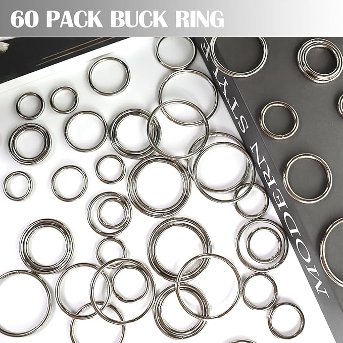 Ewparts Multi Size Metal Rings for Crafts 60 Pack Macrame Metal O Ring 3mm Thick None Welded Craft Rings for Sewing,Dog Leash,Dog Collor,Macrame Plant Hanger,Jewelry Making,Curtain,Keychain,Lanyard