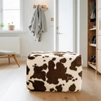 20x20x14 Inches Fluffy Square Pouf Ottoman - Plush Furry Boneless Ottoman Foot Rest Stool with High-Density Foam, Versatile Floor Seating for Living Room (Coffee Cow Print)