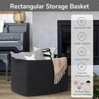 Goodpick Large Woven Storage Basket, 105L Extra Large Blanket Basket for Living Room, Bedroom, Rectangle Cotton Rope Organizer for Toy Storage, 25”x16”x16”, Black