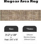 HUGEAR 2'6''x10' Runner Rug Hallway Vintage Brown Machine Washable Retro Floral Low Pile Carpet Distressed Long Throw Rug Bedroom Kitchen Laundry Non Slip Soft Lightweight