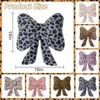 Leopard Print Throw Pillow Furry Bow Plush Pillows Cute Flower Plush Pillow Cheetah Home Decor Stuffed Bow Lumbar Pillow for Bed Couch Living Room Decor (Blue, 16in)