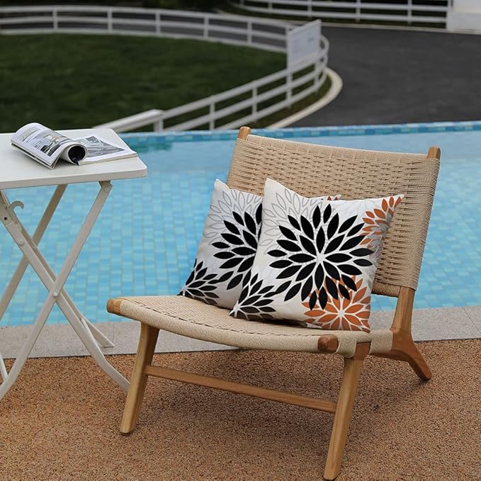 DFXSZ Black Orange Flower Pillow Covers 18x18 Inch Set of 2 Outdoor Throw Pillows Outdoor Waterproof Decor for Living Room Sofa Patio Funiture Garden Floral Polyester Pillow Covers 002V18