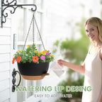 2 Pack 12 Hanging Flower Pots with Chains Self Watering Plastic Planters for Indoor Outdoor Plants, Sturdy Triangular Iron Chain Design for Garden PorchPlastic hanging flower pots(2, Black Brown)