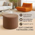 Round Pouf Ottoman and Foot Rest, Soft Corduroy Poufs with Sponge Chunk Filling, Comfort Sponge Stuffed Poofs for Couch Desk Resting Your Feet, Brown(17.1" D x 17.1" W x 14" H)