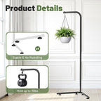 Hanging Plant Stand Indoor, Corner Plant Stands for Indoor Plants, Black Metal Hanging Plant Holder with Suction Base, Standing Plant Hanger for Living Room, Balcony, Garden, Bathroom