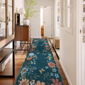 Lahome Floral Hallway Runner Rug Non Slip, 2'6''x10' Washable Runner Soft Ultra-Thin Soft Runners for Hallways, Kitchen Distressed Carpet for Entryway Bathroom Flore (Navy Blue)