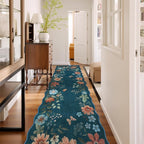 Lahome Floral Hallway Runner Rug Non Slip, 2'6''x10' Washable Runner Soft Ultra-Thin Soft Runners for Hallways, Kitchen Distressed Carpet for Entryway Bathroom Flore (Navy Blue)