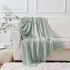 BATTILO HOME Sage Green Throw Blanket for Couch, Light Blue Knit Throw Blanket, Decorative Textured Sage Throw for Home Decor, 50"x60"
