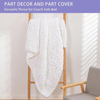 Bigacogo Chunky Knit Throw Blanket for Couch, 60x80 inches, 100% Hand Knitted with Thick Jumbo Chenille Yarn, Cozy Soft Large Rope Knot Cable Crochet Blankets for Sofa Bed Living Room, White